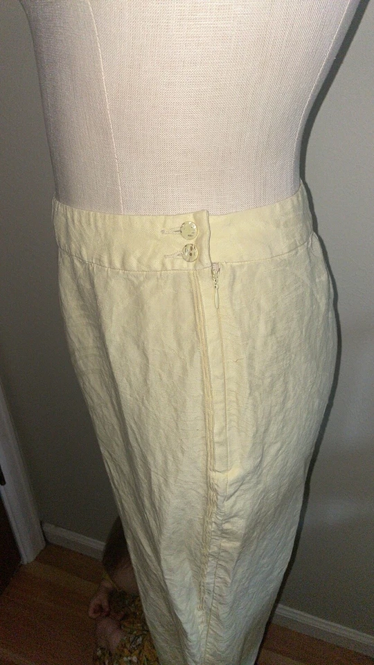 Calça feminina Tommy Bahama de linho de seda tamanho 12 direitos autorais tecido amarelo manteiga  - Imagem 3 de 4