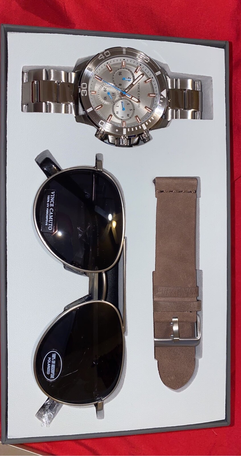 Vince Camuto Chronograph Stainless Steel Men's Watch and Sunglasses