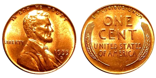 1955 D GEM BRIGHT RED HIGH GRADE  UNCIRCULATED  LINCOLN  WHEAT CENT (1 COIN)