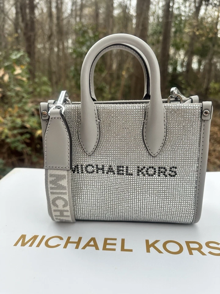 G1N con etiquetas Michael Kors XS Mirella Gris Perla Brillante Multi Cuero Mk Logo C Foto 4 de 4