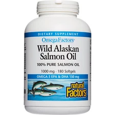 Natural Factors OmegaFactors Wild Alaskan Salmon Oil 1000 mg, 180 Softgels