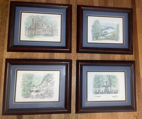 Set Of 4 Original Donna Cole Framed Drawings