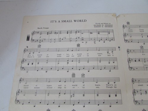 Vtg Sheet Music Piano Disney It S A Small World Wonderland Music 1963 Ebay