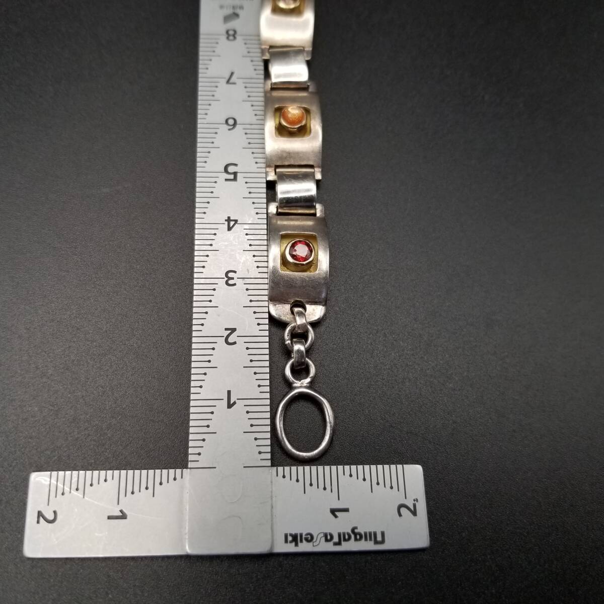 Orange Red Stone Inlay Rectangular Plate Link 925… - image 10