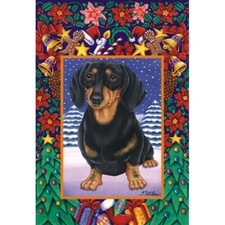 Dachshund Black Tan Christmas Border Decorative Flag