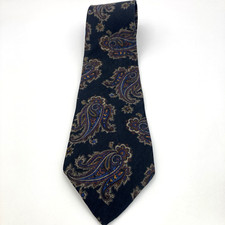Kenneth Roberts Black/Multicolor Paisley Print Silk Tie Necktie Made In USA