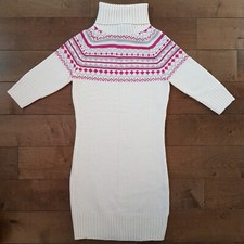 Dots Women Ivory Turtleneck Geometric Knit Sweater Dress Top - Size S