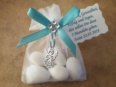 MARKENLOS Gastgeschenk Mandeln Schutzengel Blau Engel Taufe,Kommunion, Tischdeko