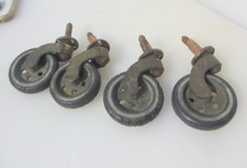 Vintage Brass & Rubber Furniture Castors Trolley Wheels Old Art Deco Antique