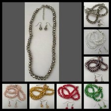 SET NECKLACE  DANGLING WIRE EARRINGS FACETED ACRYLIC BEADS FREE SHIPPING