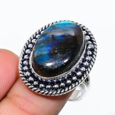 Natural Labradorite Gemstone 925 Sterling Silver Jewelry Ring Size 6.5 U.S.A