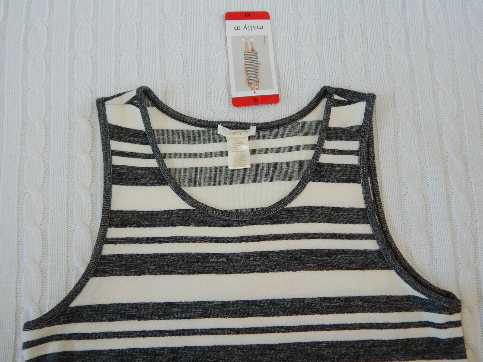 OFF WHITE Abito MATTY M ― M Medium ― bianco sporco grigio a righe senza maniche in maglia nuovo con etichette #Z187 NUOVO