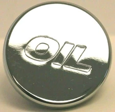 Chrome Steel Valve Cover Oil Cap Push in Style w/ "OIL" Logo Chevy SBC BBC 350