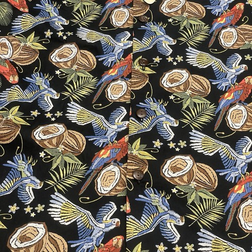 Hawaiian Aloha Shirt Mens Large Coconuts Parrots Tropical Birds Luau Colorful - 第 2/8 張圖片