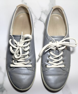 Ecco Danish Design Soft Comfort Shoes Lace up Sneakers Sz 8 Metallic Blue