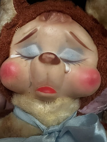 Vintage Rushton Bear Rubber Face Red Crying Bear Sad 9” Plush Stuffed Animal Toy - Picture 8 of 8