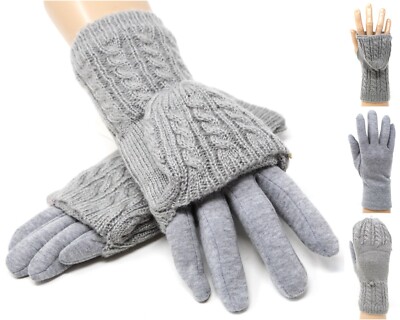 NEW 3in1 Detachable Knit Mitten Winter Gloves Fur Lined