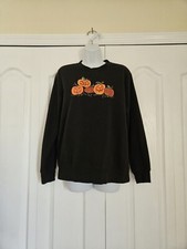 Holiday Editions Halloween Cat Pumpkins Embroidered Sequin Sweatshirt Sz Medium