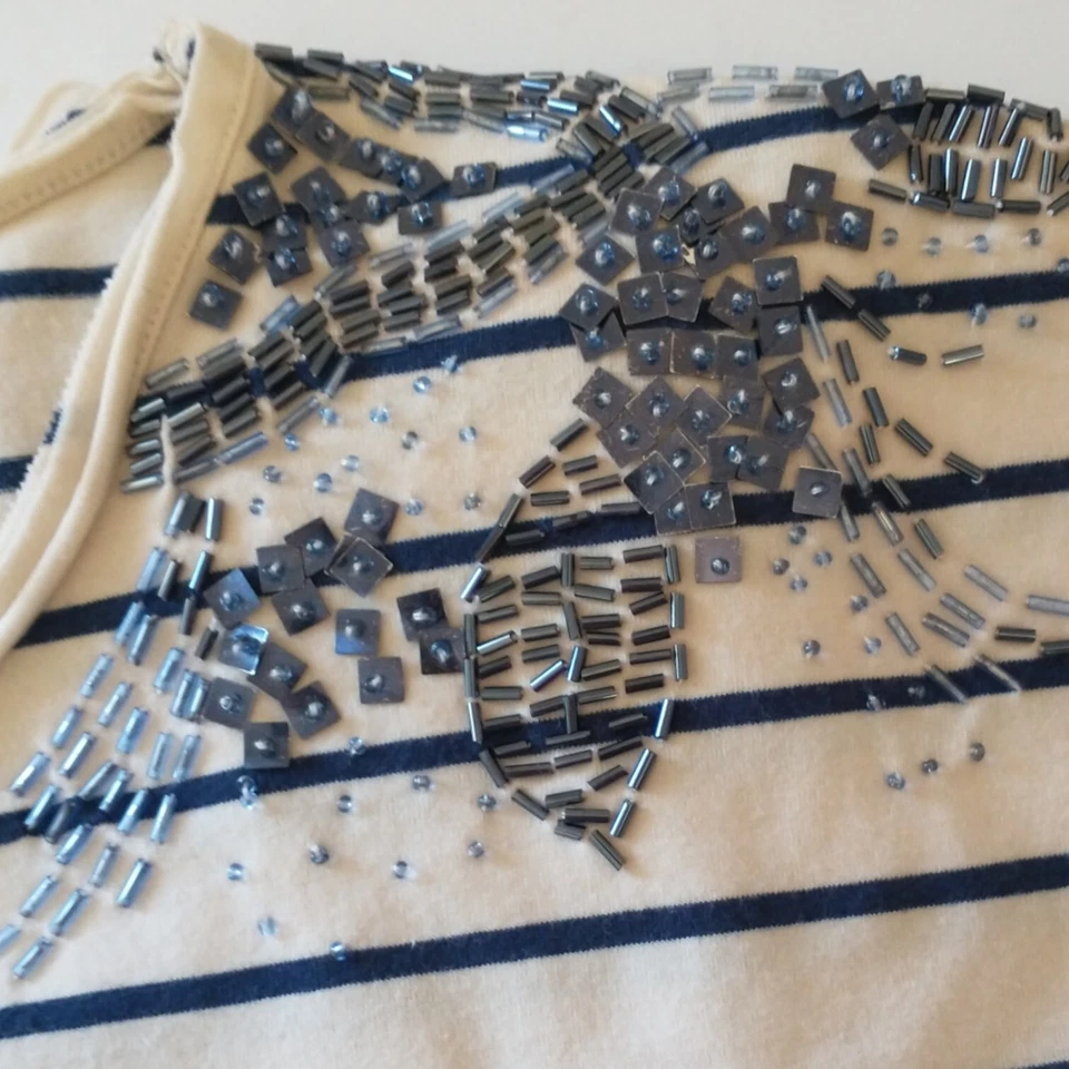 Y2K резинке футболка платье S блестки украшенный в полоску эластичной 90-х Artsy Bohemia - Изображение 4 из 4