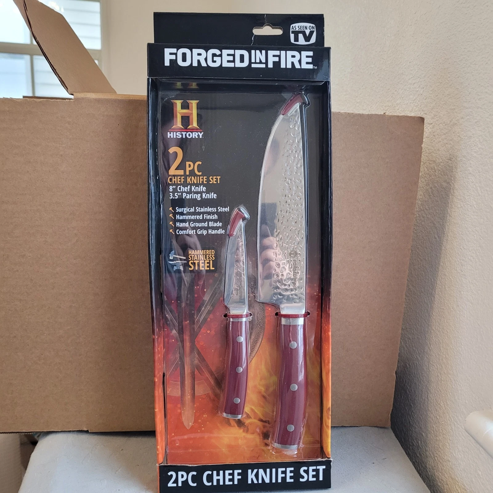 Forged in Fire 2pc Chef Knife Set 8" Chef Knife 3.5" Paring Knife Hammered Steel