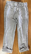 Sundance Linen Cotton Pants Crochet Lace Trim Size 6 Sage Green Straight Leg