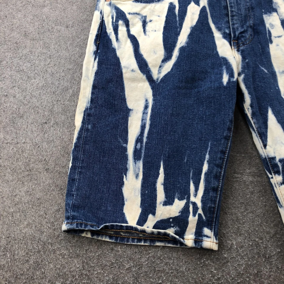 Levis 502 Shorts Mens 34 Blue White Denim Bleach Tie Dye Bermuda Premium - Image 2 of 4