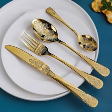 12pcs Stainless Steel Cutlery Set - 6 Forks & 6 Spoons, Embossed Design