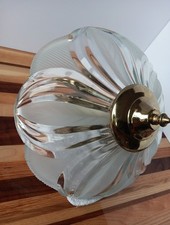 VTG MCM Frosted Glass Ceiling Mount Light Floral Leaves Petal 3 Bulb Gold