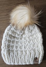 100 Wool Luxury Knit Beanie Adult Sz DETACHABLE Faux Fur Pom-Pom Handmade NEW