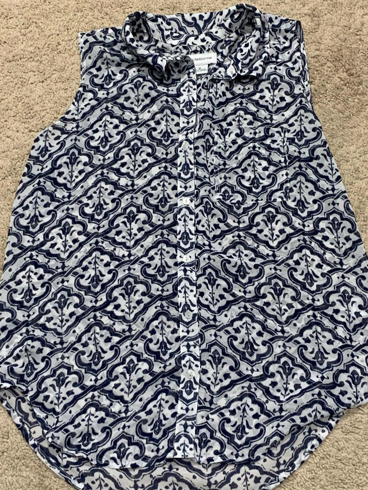 Liz Claiborne Womens Shirt Sz Medium Multicolor Floral Classic Flowy Button Down