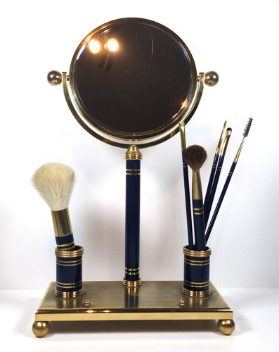 Venice Simplon Orient Express Vanity Set Art Deco Style Brass/Cobalt Blue Enamel