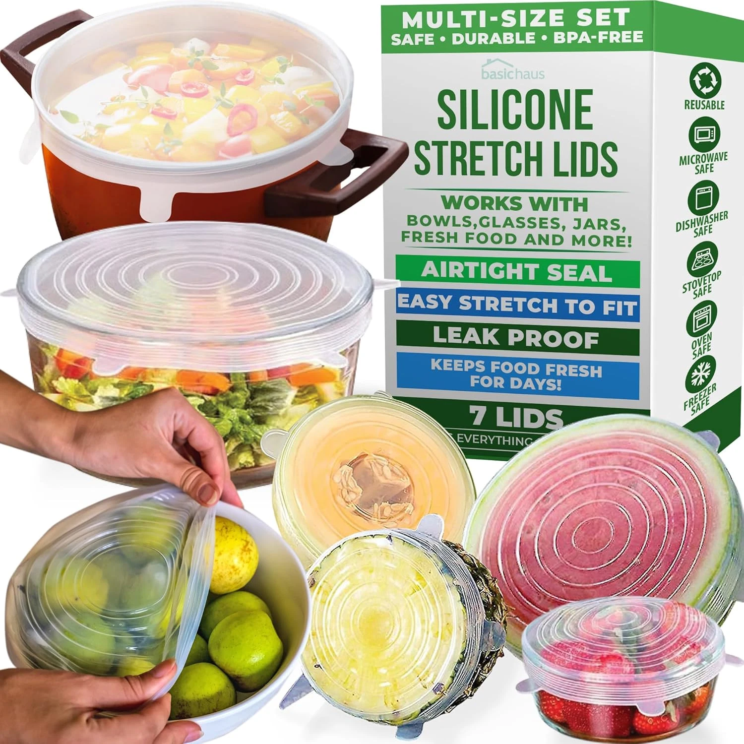 7 Pack Reusable Silicone Stretch Lids Heat-Resistant Food Storage Covers
Opens in a new window or ta