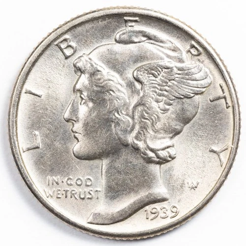 1939-P Mercury 90% Silver Dime CH BU (Choice Uncirculated)