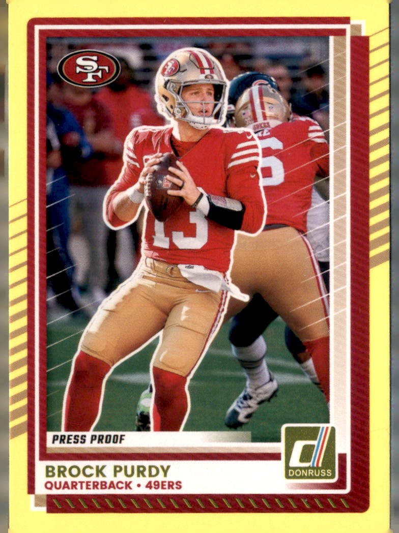 2025 Donruss #46 Brock Purdy Press Proofs Yellow