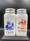 Hazel Atlas Milk Glass Dutch Kids Salt & Pepper Shakers Set
