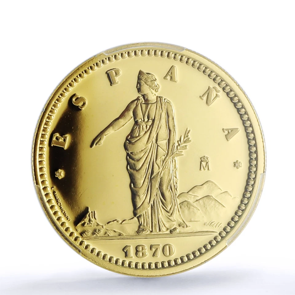 Spain Provisional 100 Pesetas Restrike 1870 SP 67 PCGS silver token 2020 - Image 3 of 4