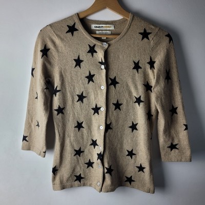 Clements Ribeiro Gr. S beige schwarz Stern Angora Wolle Strick Cardigan Smart Freizeit