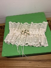 Vintage Ivory Antique White Lace Pale Yellow Flowers Wedding Garter