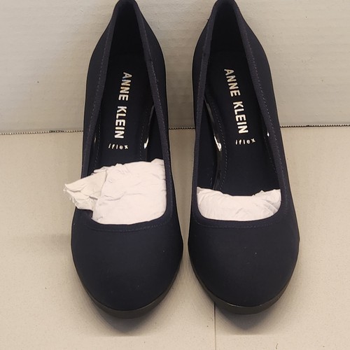 Anne Klein Navy Carole 8.5" Fabric Iflex Pumps 3" Patent Heal