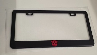 Red-Transformers Autobots License Plate Frame Black Metal W/ Screws & Caps