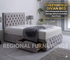Chesterfield Plush Velvet Divan Bed Orthopedic Mattress 24"HeadBoard& FootBoard