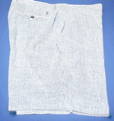 Polo Ralph Lauren-Mens Blue/Wht Seersucker Stripe Flt.Fnt Chino Shorts-(34) New!