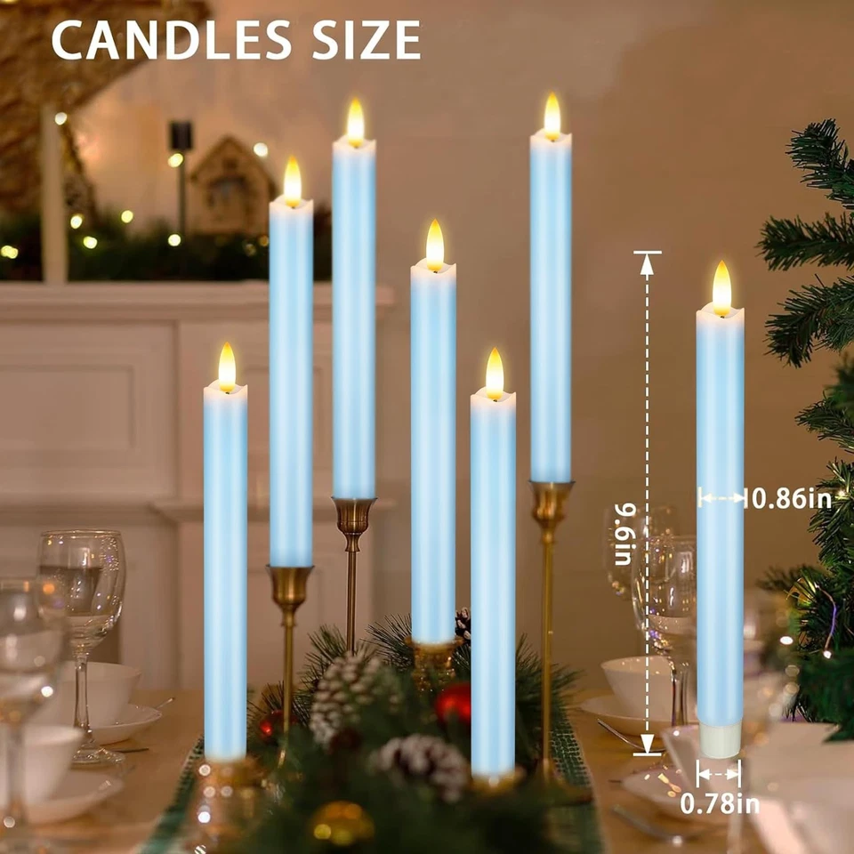 KSWING Upgraded Real Wax LED Flameless Light Blue Taper Candles with Remote, ... - Image 2 of 4