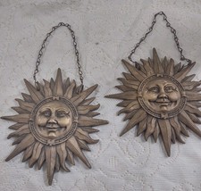 2 Celestial Resin Sun Wall Plaques Ready to Hang Vintage READ