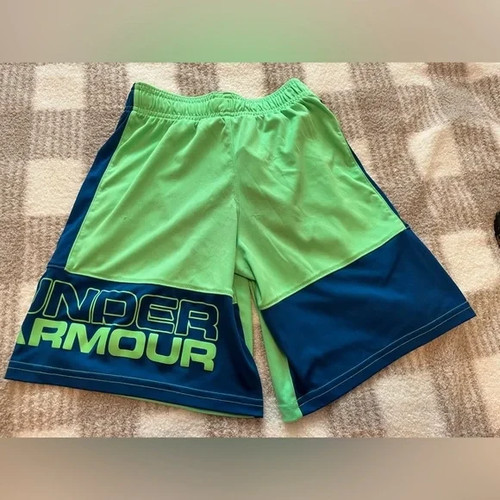 Under Armour Youth Boys Active Dry Fit Shorts Size S, Green/Blue - Picture 2 of 4