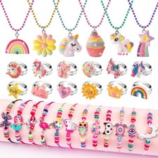 Kids Play Jewelry for Girls 4-6, Unicorn Necklace and Bracelet Set Ring for L...