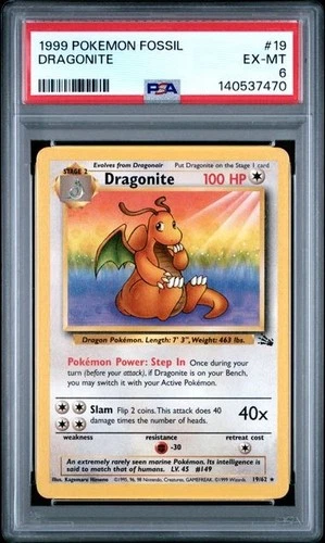 1999 POKEMON FOSSIL #19 DRAGONITE PSA 6 EX-MT