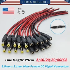 5~50Pcs Male Female DC Power Pigtail Cable Wire Plug for CCTV Camera 5.5 x 2.1mm