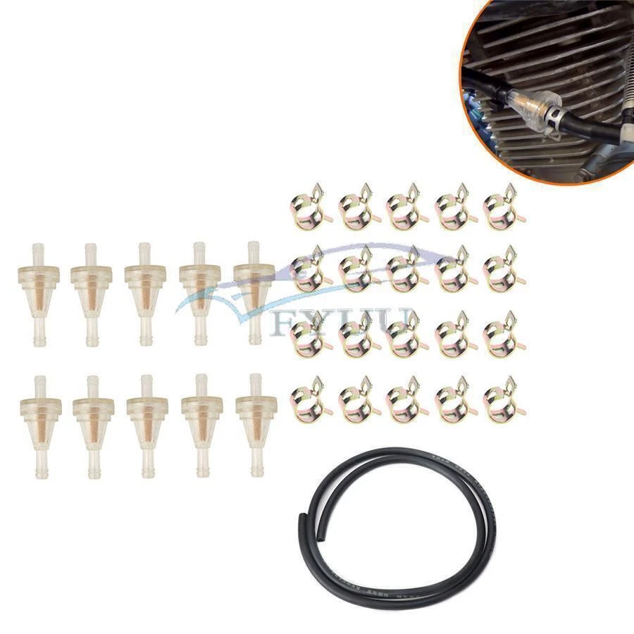 31Pcs 1/4" Motorcycle ATV Dirt Bike Inline Gas Fuel Filter Hose Clamp Tubing Set - Image 2 of 4