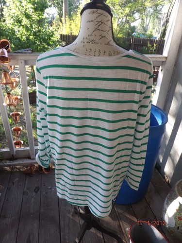 Top Chico's, verde e bianco a righe in cotone/modal manica 3/4, taglia 3/XL - Foto 3 di 4